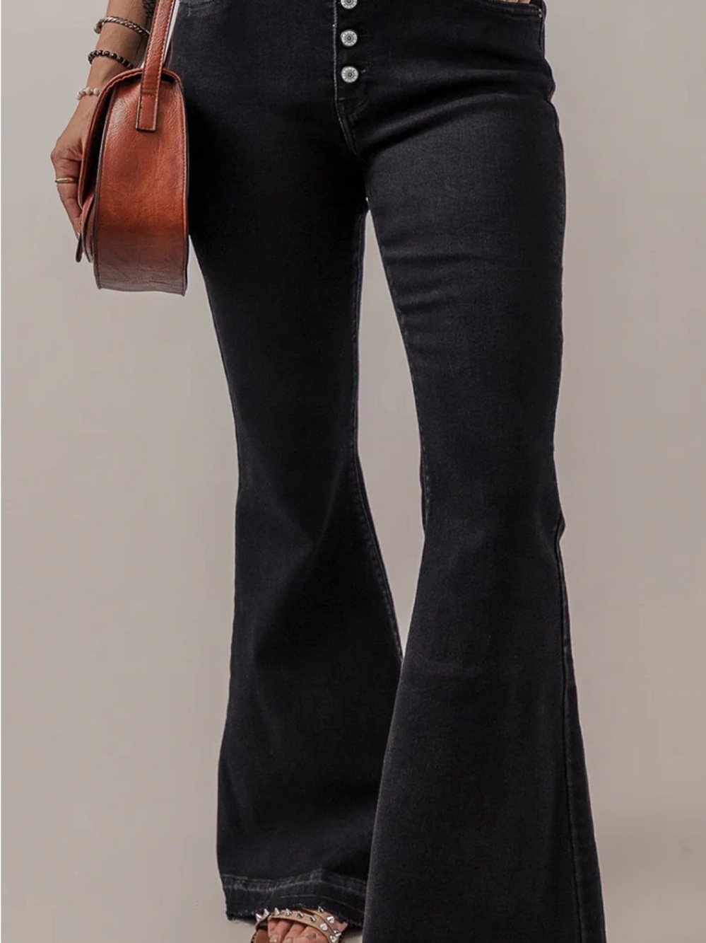 Vervet Los Angeles Women's Button Fly Super Flared Jeans Black Size 27 Stretchy - Picture 9 of 9
